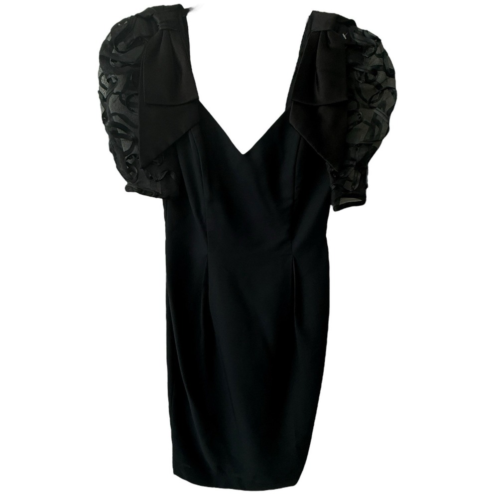 Late Edition Ltd Vintage 80s Black Puff Sleeve Dress 4 Bow Cocktail Party Retro‎